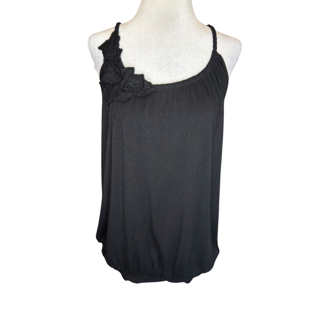 Ella Moss Womens Black Lace Applique Bubble Hem Tank Top ETRB5949 Size M